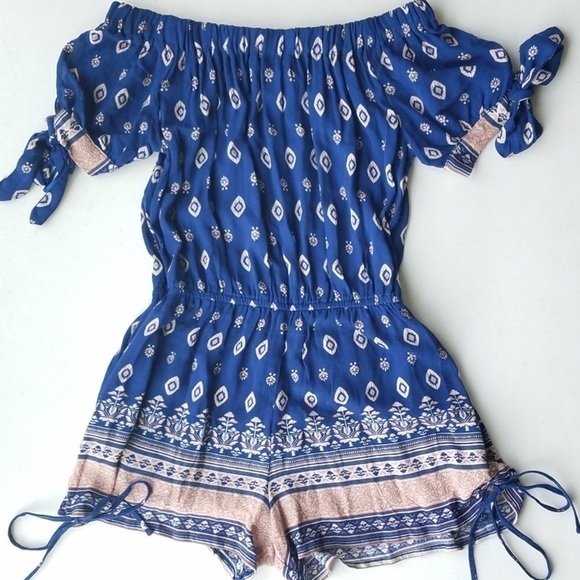 Band of Gypsies Blue Off The Shoulder Romper Size XS - Picture 1 of 5